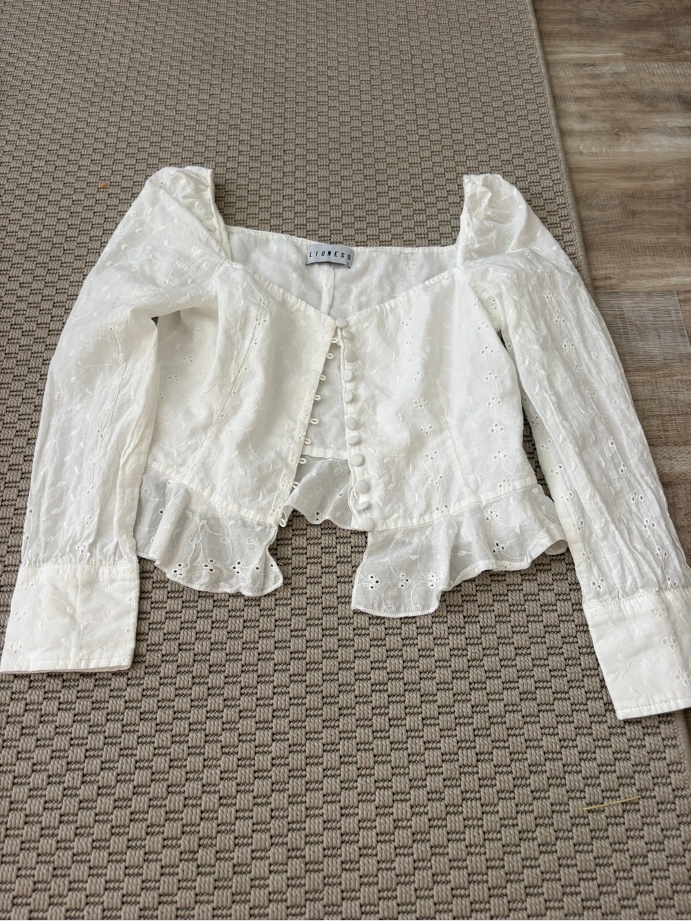 Lioness White Eyelet Button-Front Ruffle Blouse
